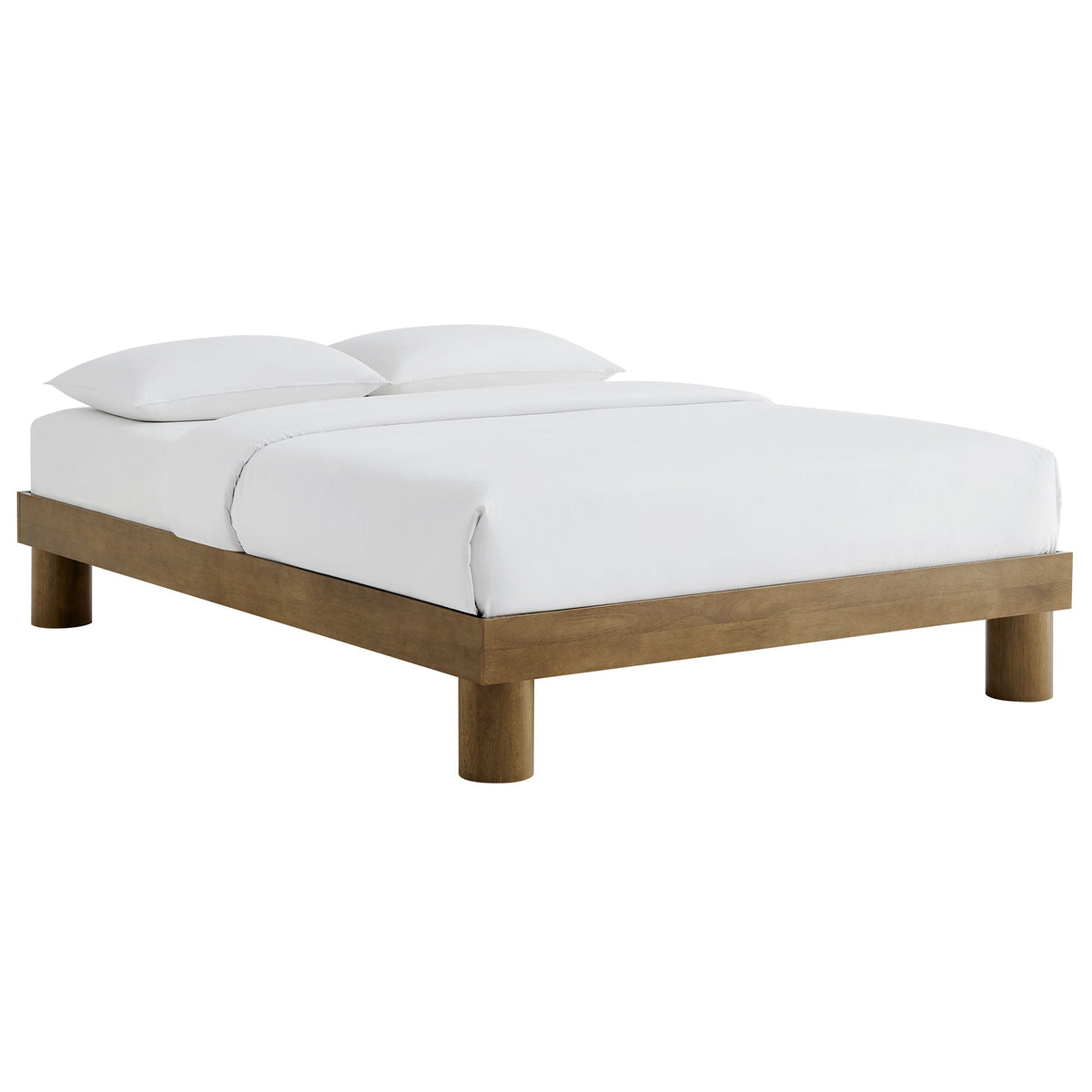 Runa Wood Platform Bed by Modway, natural wood platform frame with white bedding and two pillows on Tampa Home & Garden Store