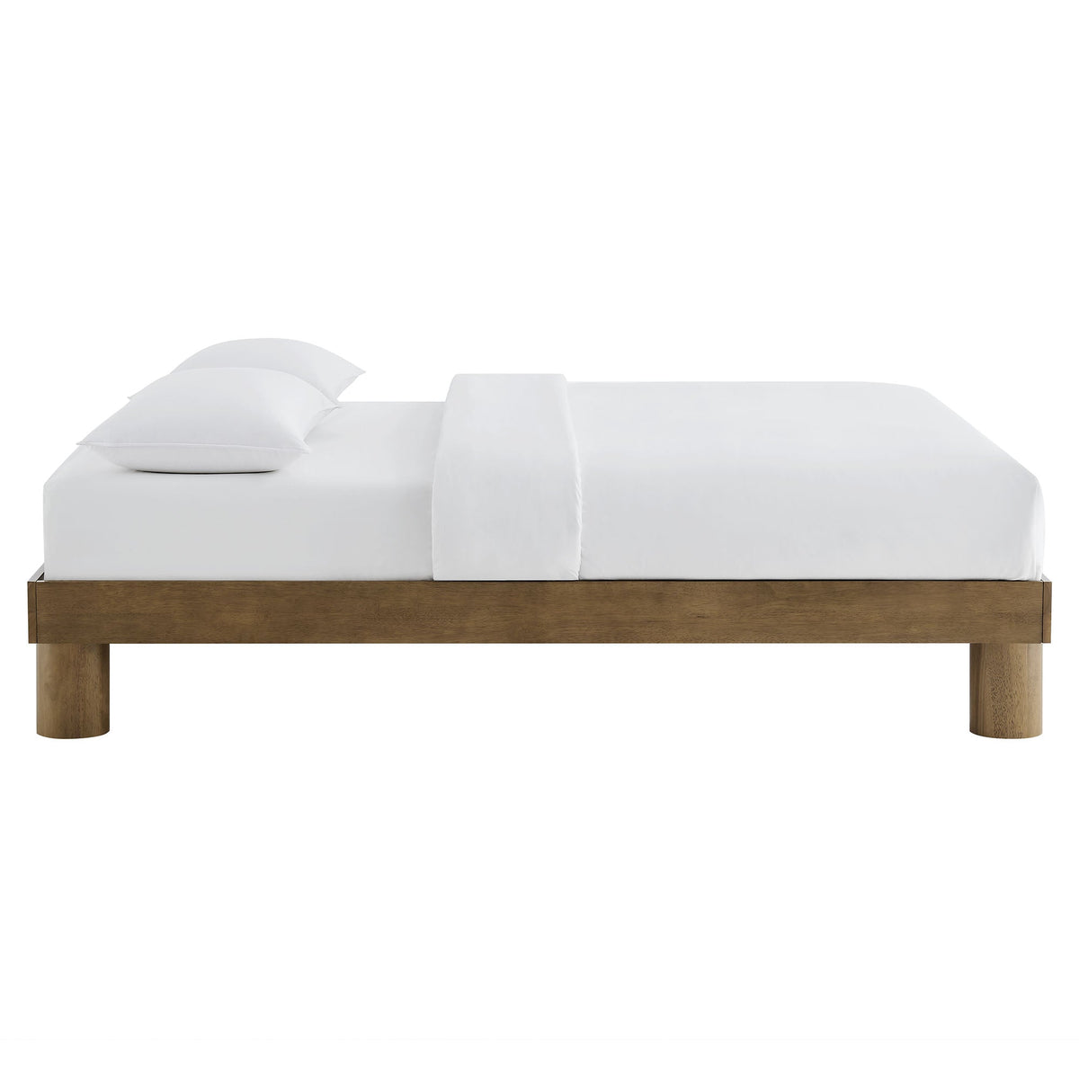 Runa Wood Platform Bed by Modway, brown wood frame with white bedding on Tampa Home & Garden Store