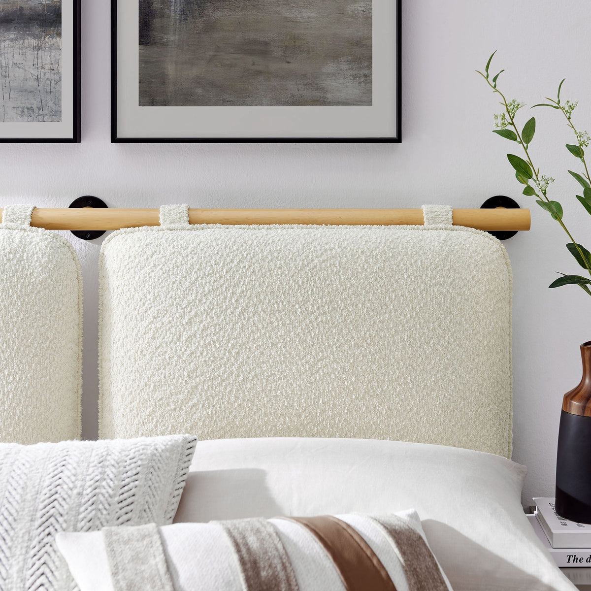Anela wall-mounted chenille upholstered headboard by HouseOfZazla in cream for a bedroom on Tampa Home & Garden Store