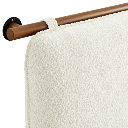 Anela wall-mounted chenille upholstered headboard with wood rod and ivory textured fabric on Tampa Home & Garden Store
