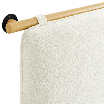 Anela wall-mounted chenille queen headboard cream fabric over wood rod with plate on Tampa Store on Tampa Home & Garden Store