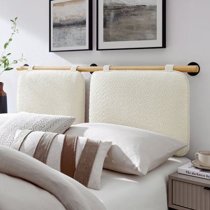 Pair of Anela wall-mounted chenille queen headboards in ivory with black frames on Tampa Home & Garden Store