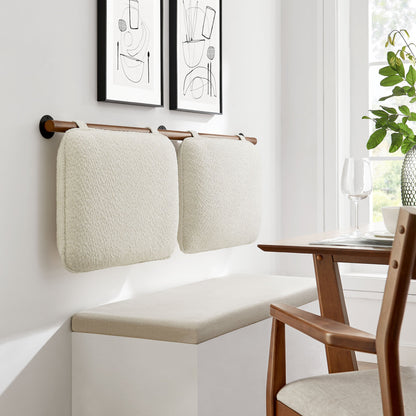 Bathroom wall with copper towel bar and two beige chenille towels under art plant on Tampa Home & Garden Store