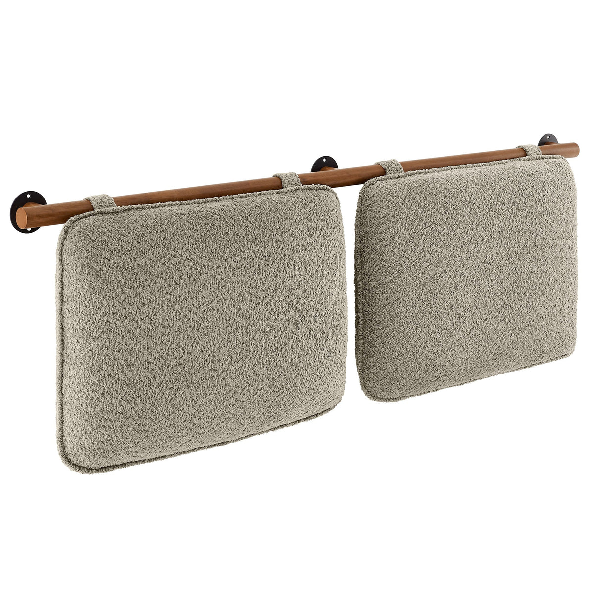 Anela Wall-Mounted Chenille Headboard two towels on a wood rod with black mounts on Tampa Home & Garden Store