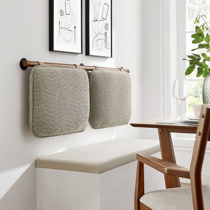 Anela wall-mounted chenille queen headboard by Modway with beige towels on copper towel bar on Tampa Home & Garden Store