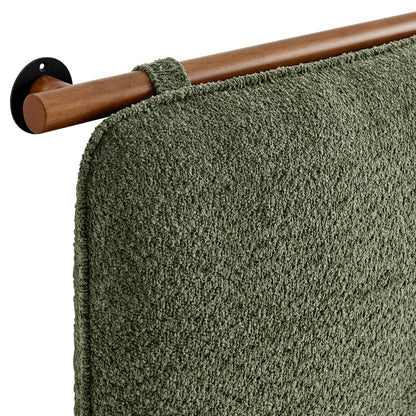 Anela wall-mounted chenille queen headboard with wooden rod in olive green upholstery on Tampa Home & Garden Store