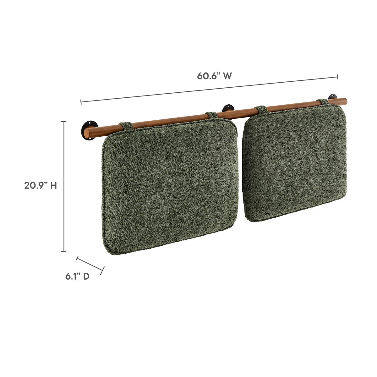 Anela wall-mounted queen headboard pair in green chenille with wood rods and black mounts Modway on Tampa Home & Garden Store