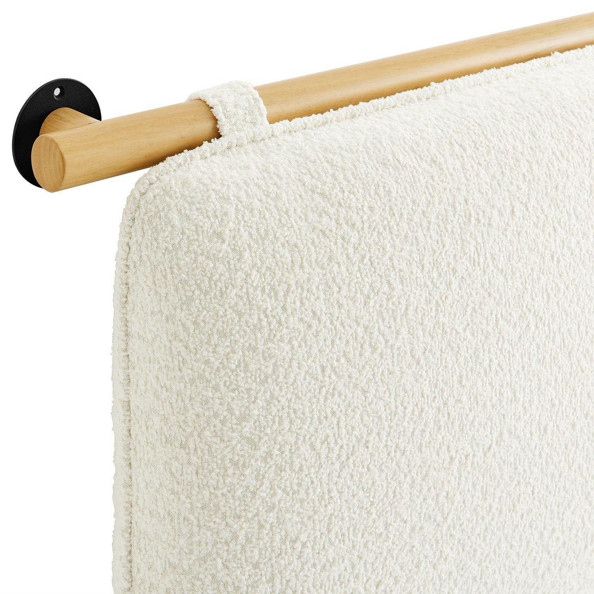 Anela wall-mounted chenille upholstered headboard with natural wood mounting rail on Tampa Home & Garden Store