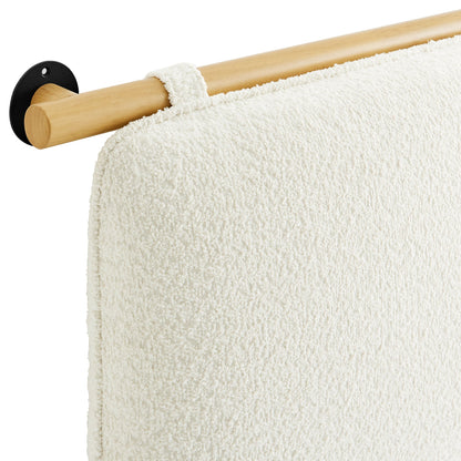 Anela wall-mounted chenille upholstered headboard with natural wood mounting rail on Tampa Home & Garden Store