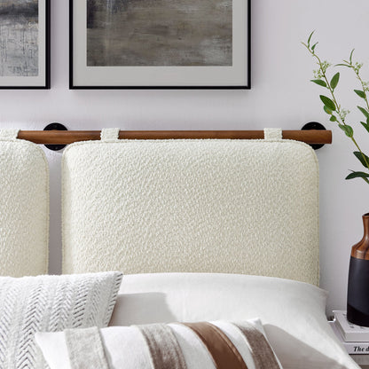 Anela wall-mounted chenille upholstered headboard in ivory textured fabric on Tampa Home & Garden Store