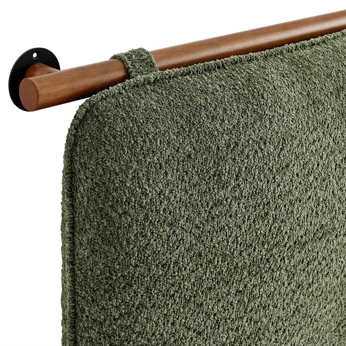 Anela wall-mounted chenille upholstered headboard by HouseOfZazla olive fabric on wood mount on Tampa Home & Garden Store