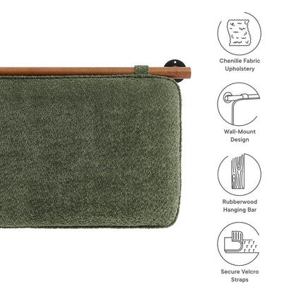 Anela wall-mounted chenille headboard by HouseOfZazla in olive green with wooden rail on Tampa Home & Garden Store