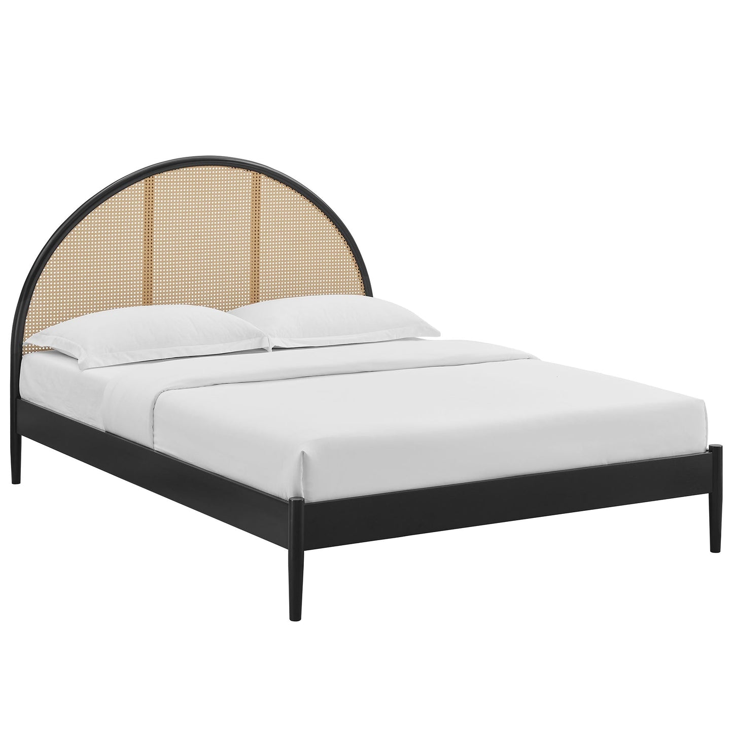 Queen Bed with Arched Rattan and Wooden Frame