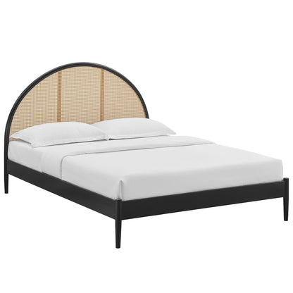 Queen Bed with Arched Rattan and Wooden Frame