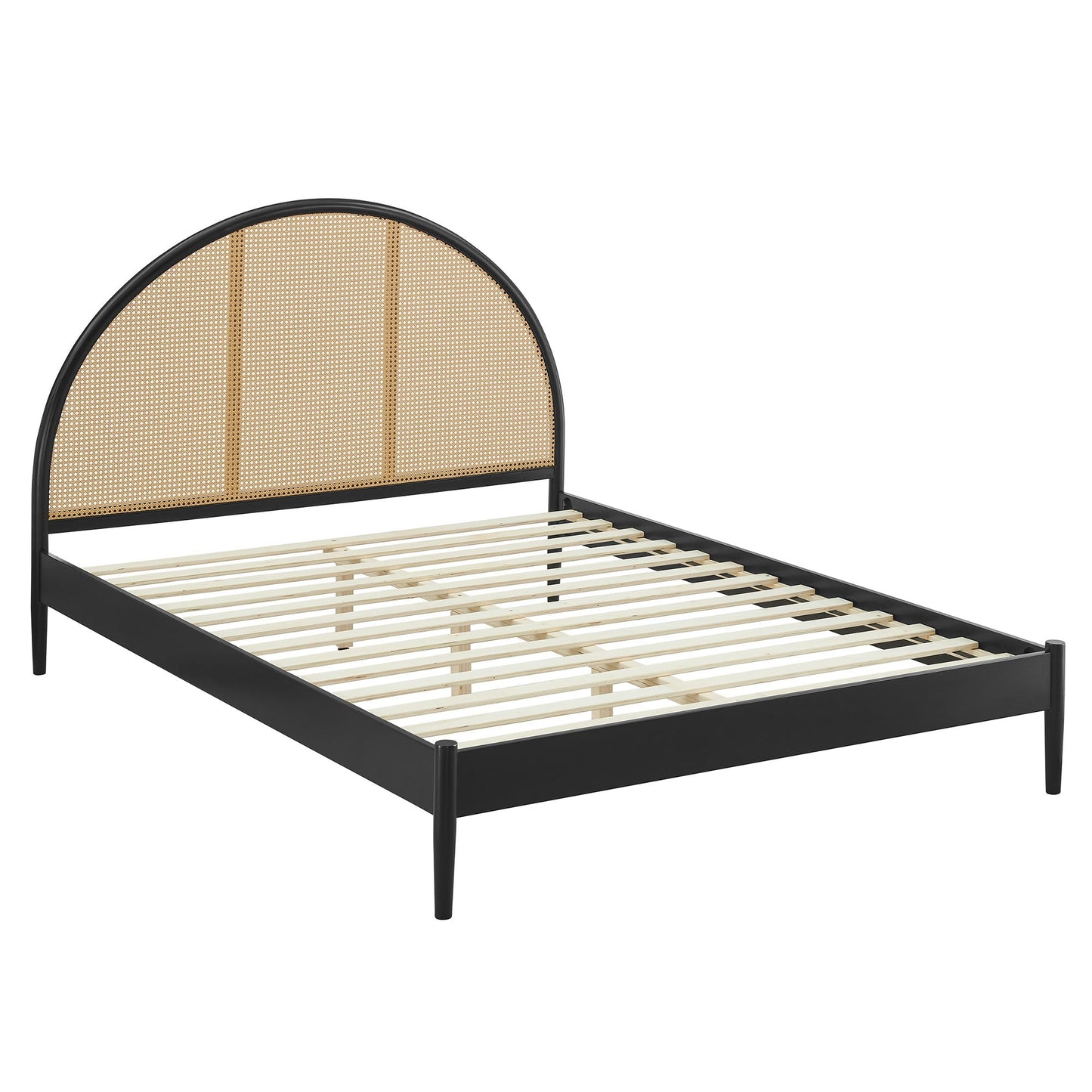 Queen Bed with Arched Rattan and Wooden Frame