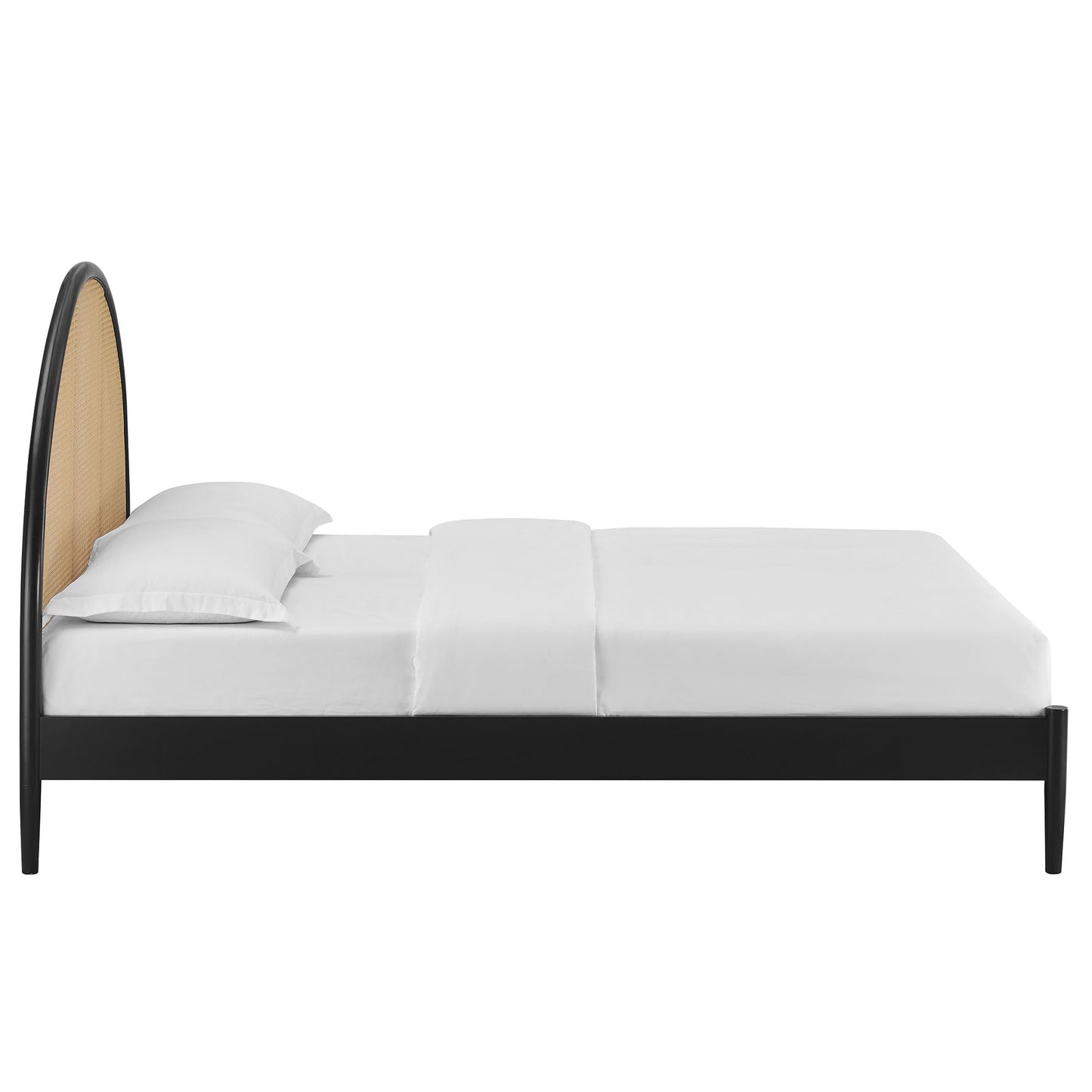 Queen Bed with Arched Rattan and Wooden Frame