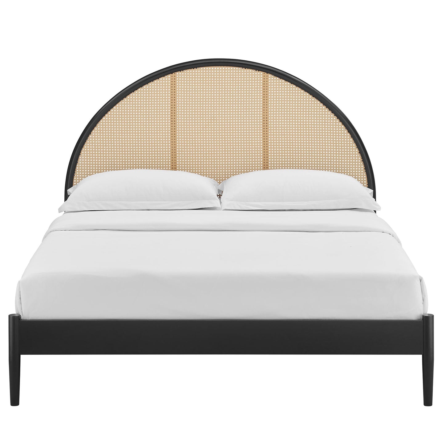 Queen Bed with Arched Rattan and Wooden Frame