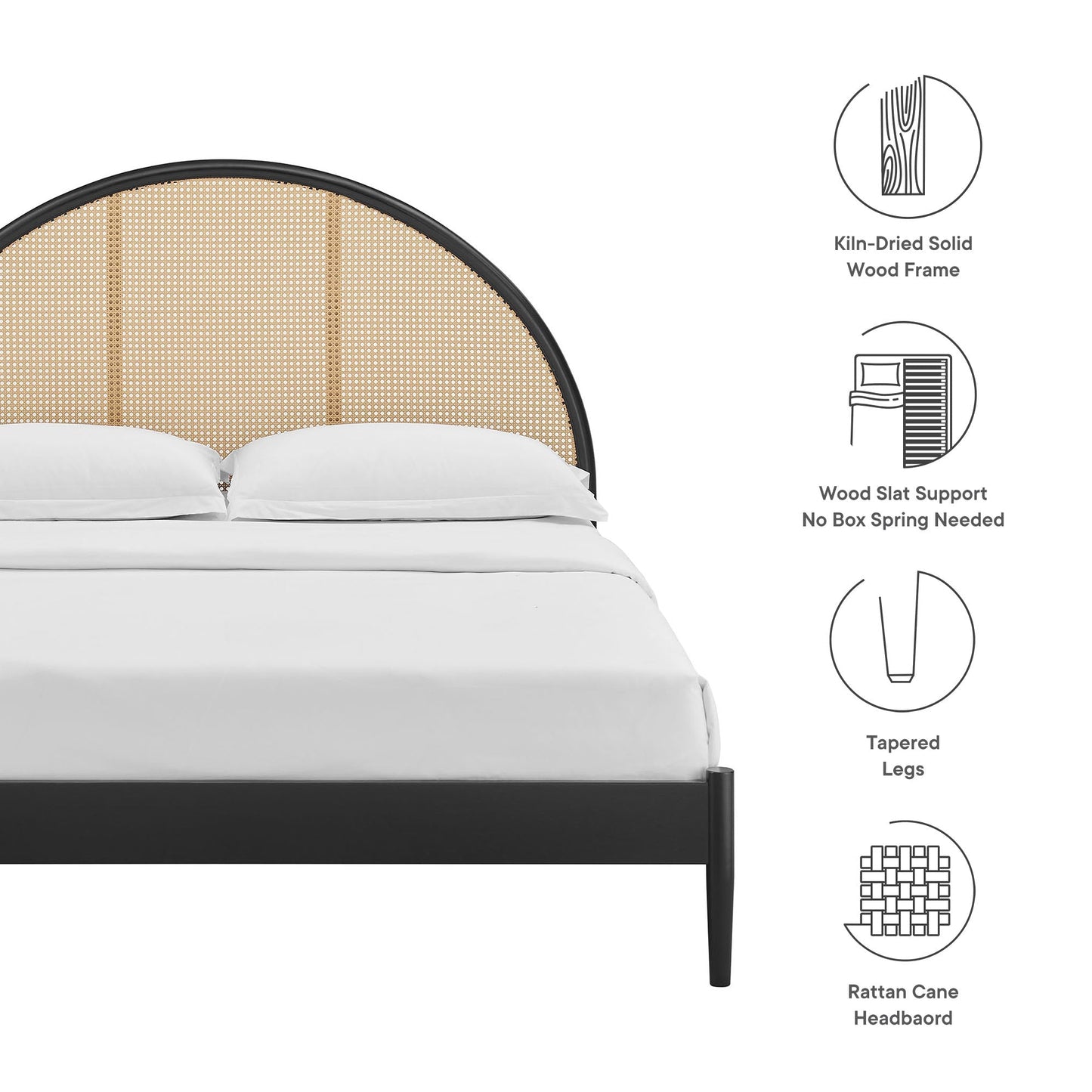 Queen Bed with Arched Rattan and Wooden Frame