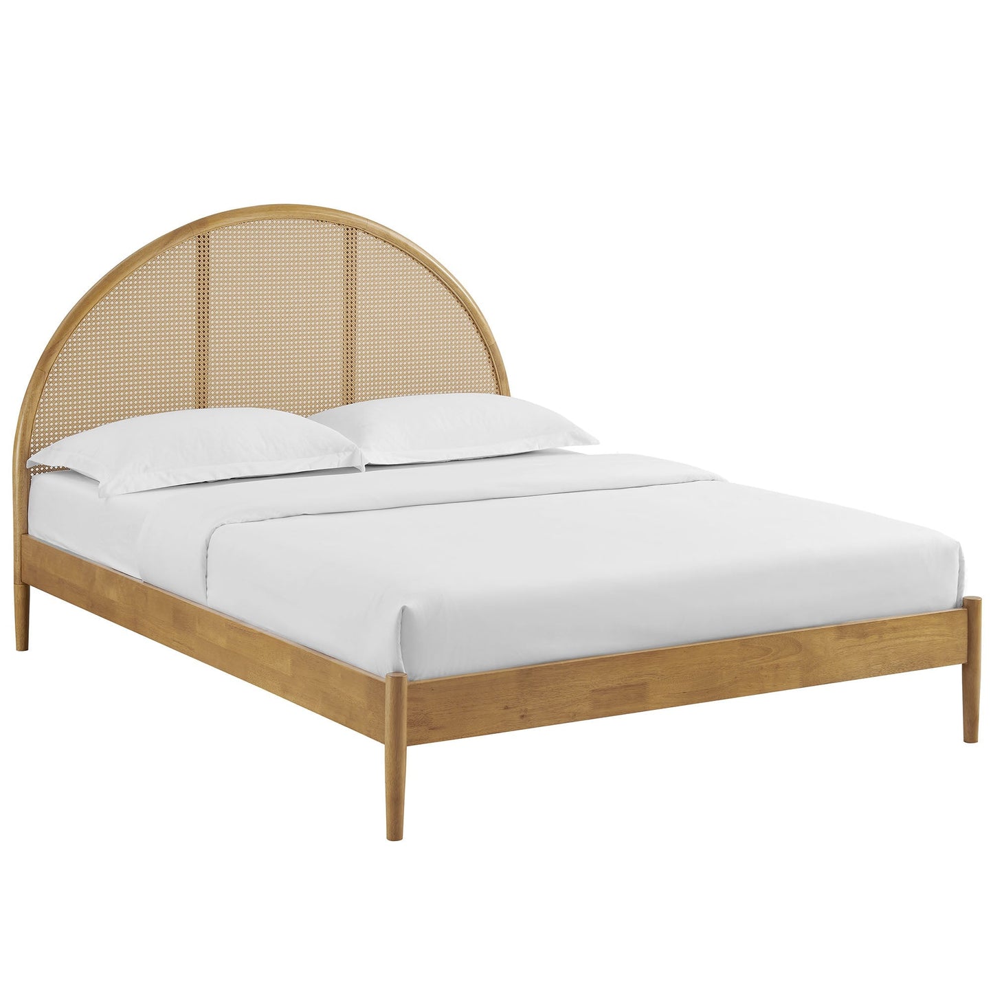 Queen Bed with Arched Rattan and Wooden Frame