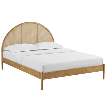 Queen Bed with Arched Rattan and Wooden Frame
