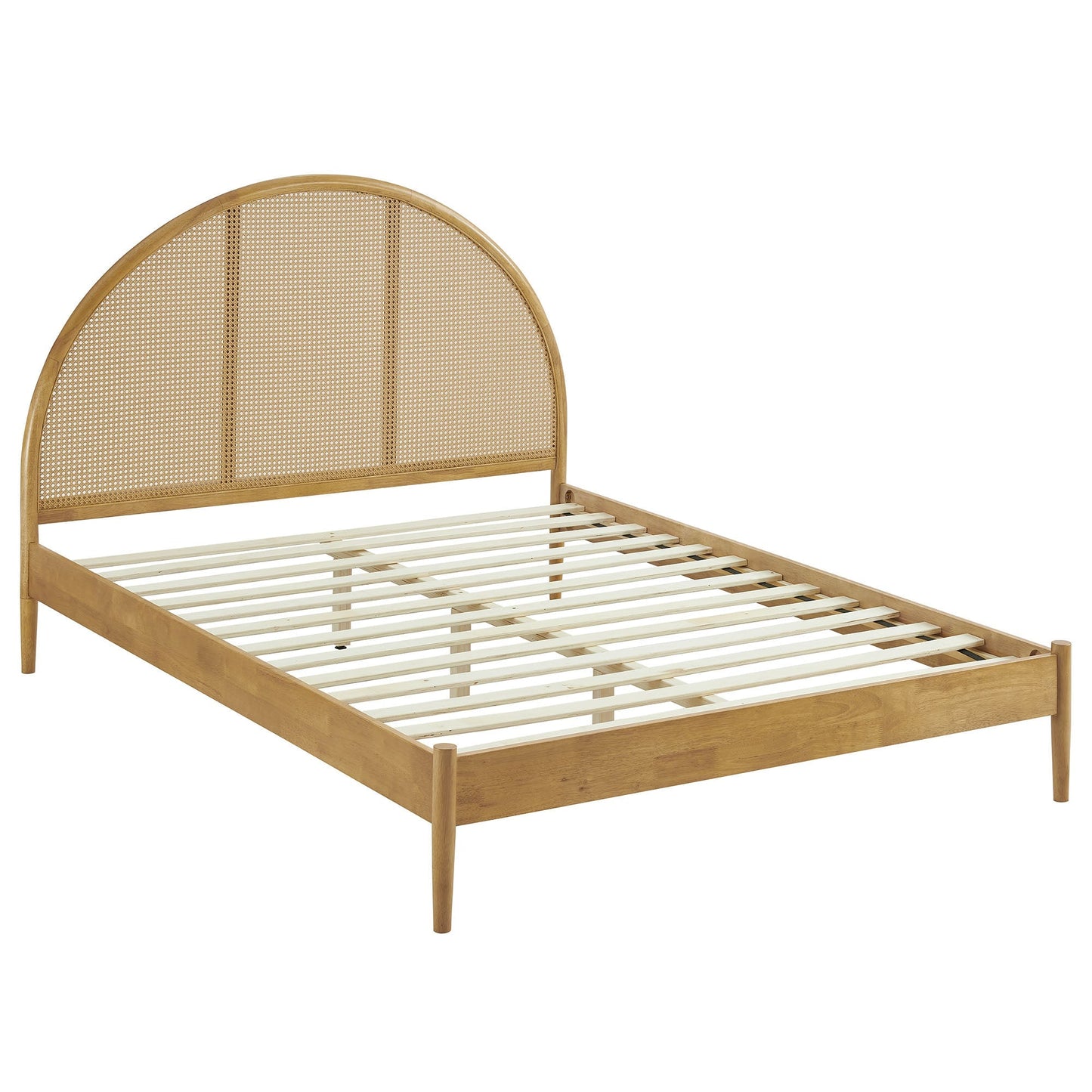 Queen Bed with Arched Rattan and Wooden Frame
