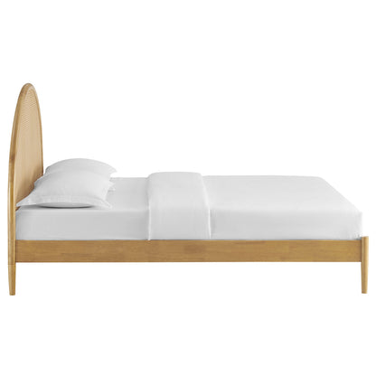 Queen Bed with Arched Rattan and Wooden Frame