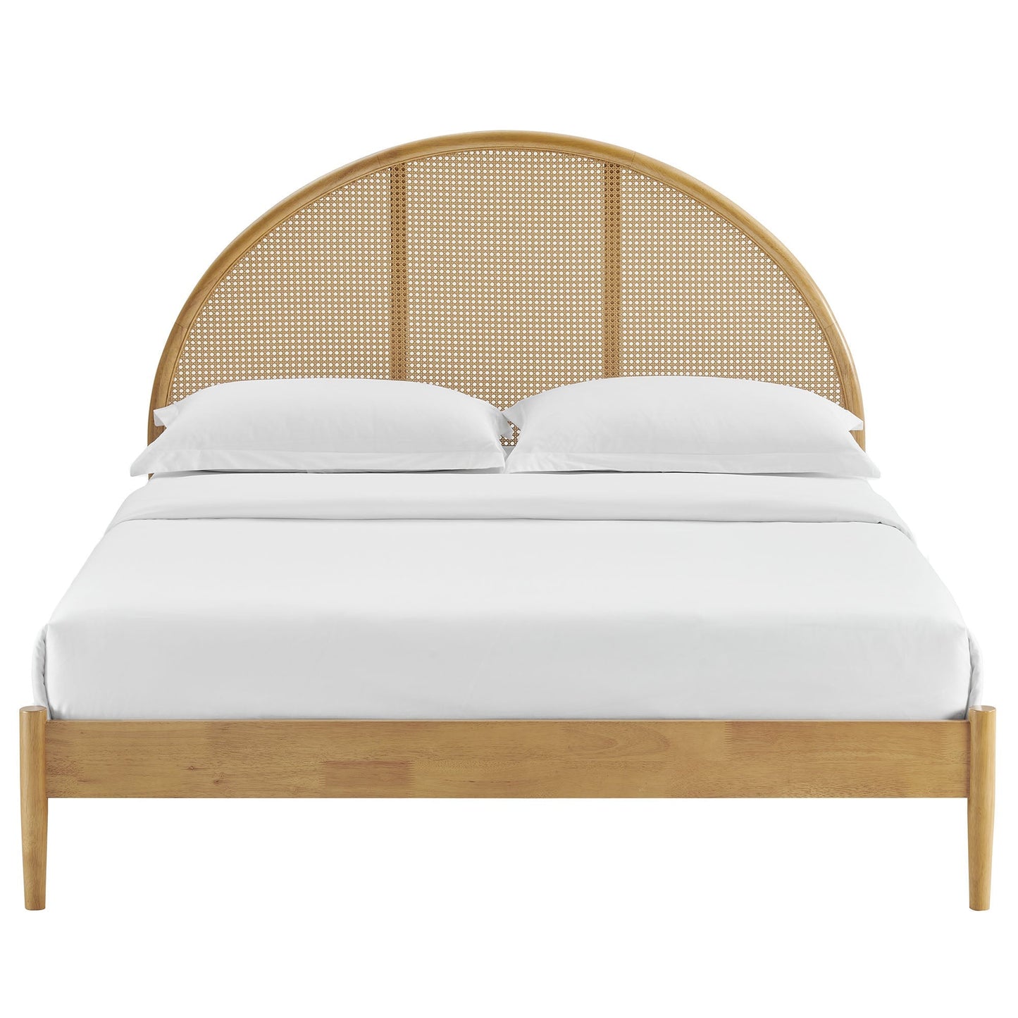 Queen Bed with Arched Rattan and Wooden Frame
