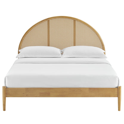 Queen Bed with Arched Rattan and Wooden Frame