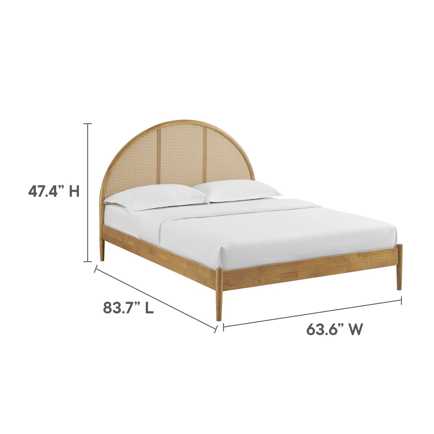Queen Bed with Arched Rattan and Wooden Frame