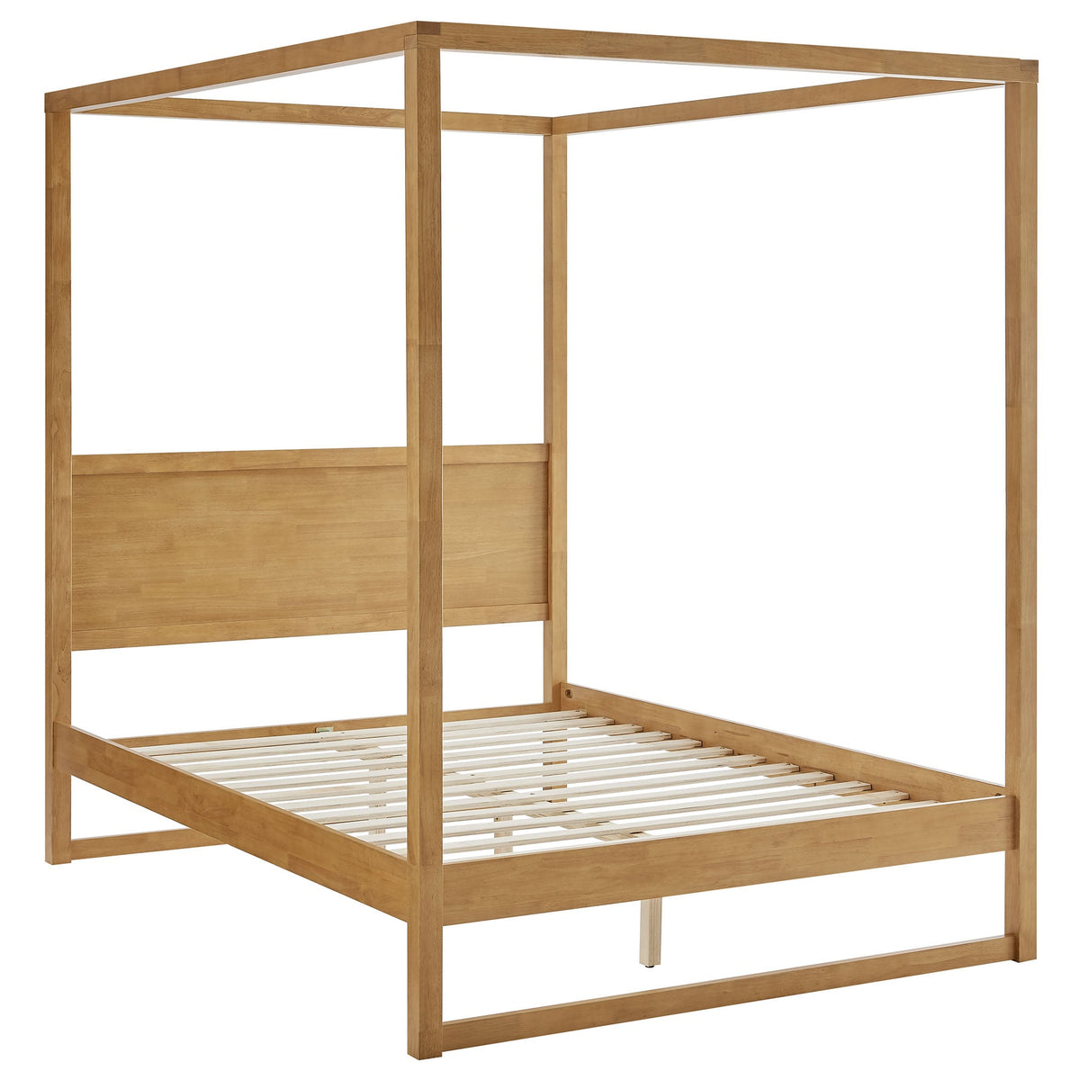 Alva King wood canopy bed frame in natural oak with slat base by HouseOfZazla on Tampa Home & Garden Store