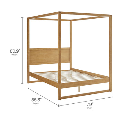 Alva King wood canopy platform bed frame in natural finish with slatted base on Tampa Home & Garden Store