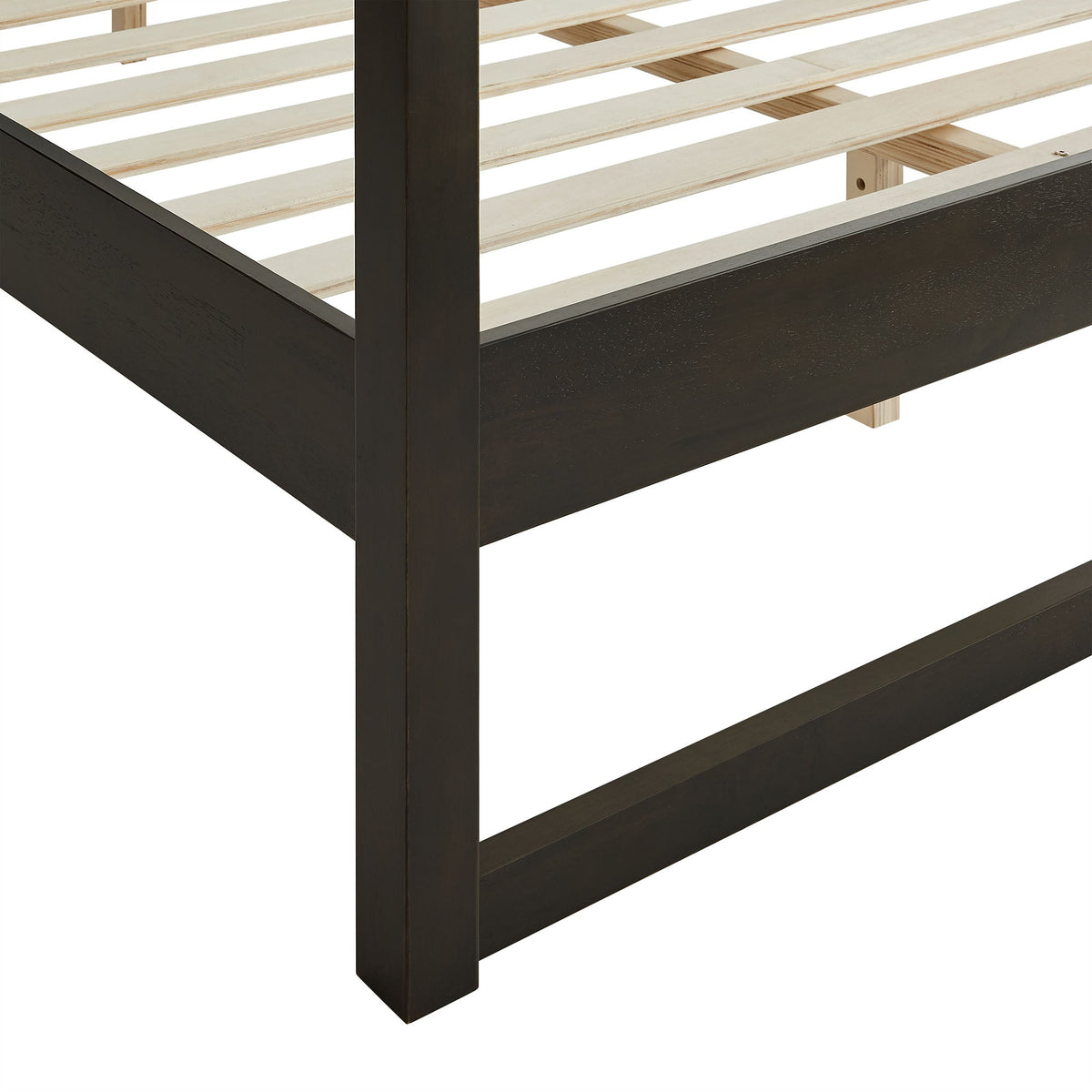 Alva King Wood Canopy Bed dark brown wooden frame with slat platform base king size on Tampa Home & Garden Store