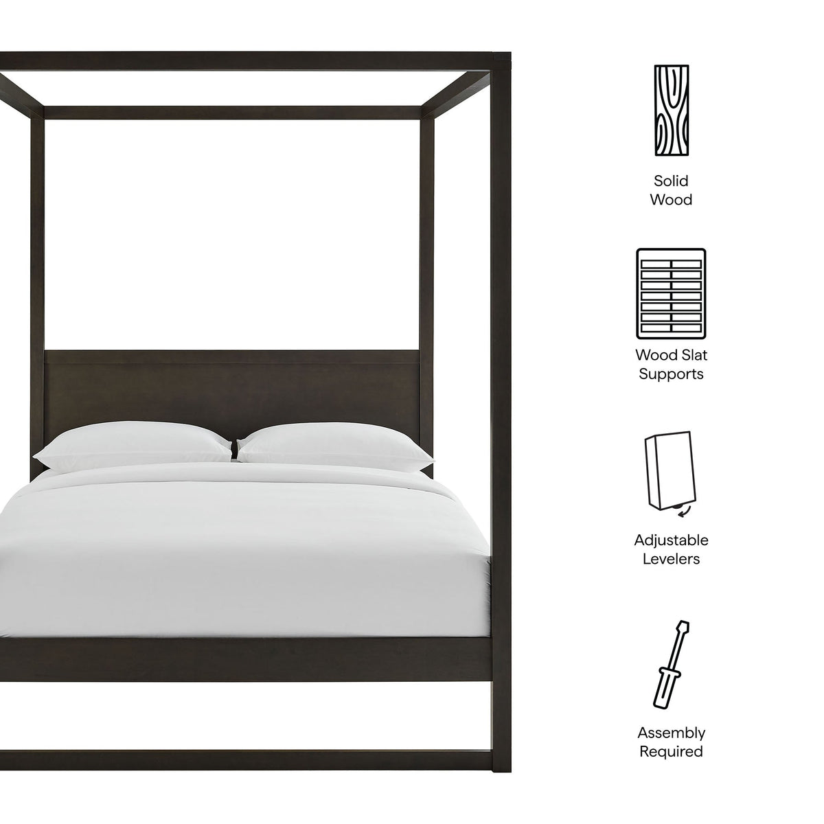 Alva King Wood Canopy Bed by Modway king size dark espresso solid wood canopy frame on Tampa Home & Garden Store