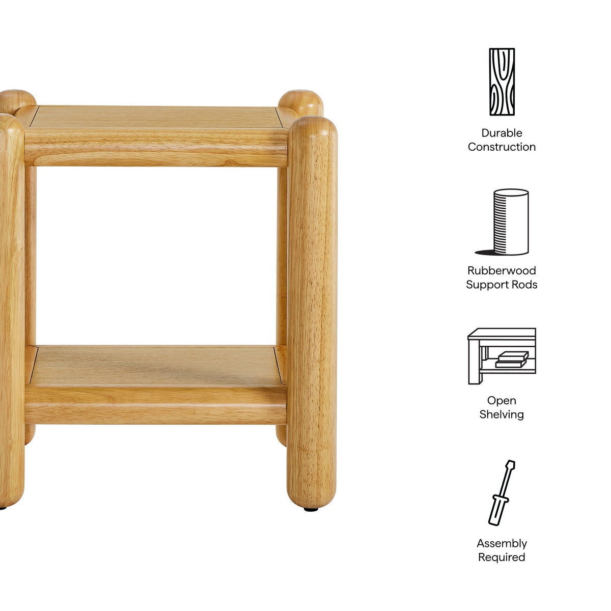 Arcus rectangular 2-tier side table in natural oak wood for bedroom end table by Modway on Tampa Home & Garden Store