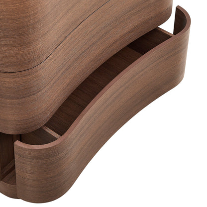 Mirae 5-Drawer Curved Dresser Chest in rich brown wood grain finish on Tampa Home & Garden Store