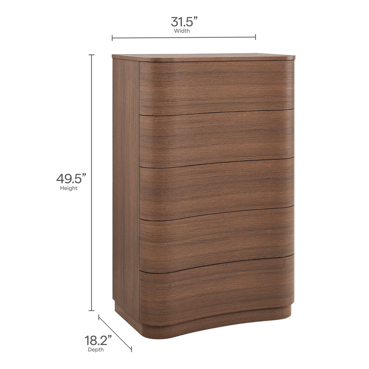 Mirae 5-Drawer Curved Dresser Chest in warm brown wood grain by Modway on Tampa Home & Garden Store