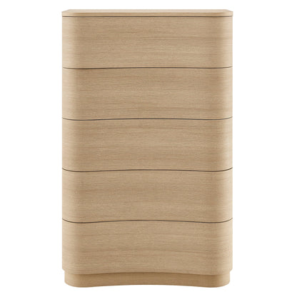 Mirae 5-Drawer Curved Dresser Chest in natural wood veneer, dresser by HouseOfZazla on Tampa Home & Garden Store