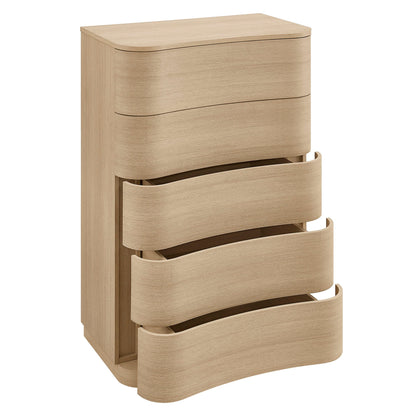 Mirae 5-Drawer Curved Dresser Chest by HouseOfZazla, light oak wood finish on Tampa Home & Garden Store