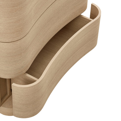 Mirae 5-Drawer Curved Dresser Chest in light wood with rounded edges and drawer interior on Tampa Home & Garden Store