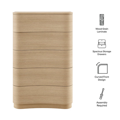 Mirae 5-Drawer Curved Dresser Chest by Modway, wood grain laminate with curved front design on Tampa Home & Garden Store