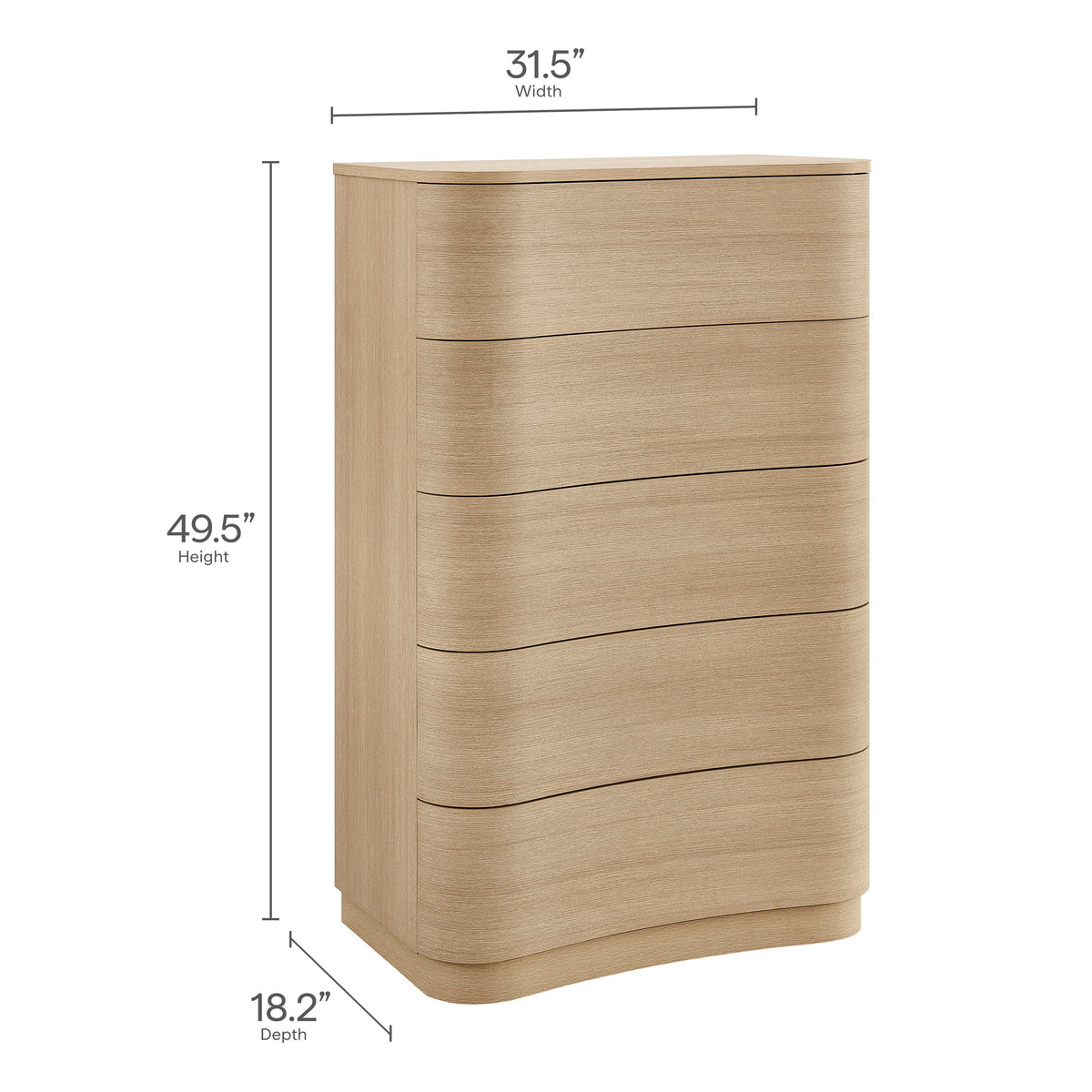 Mirae 5-drawer curved dresser chest in light oak by Modway on Tampa Home & Garden Store