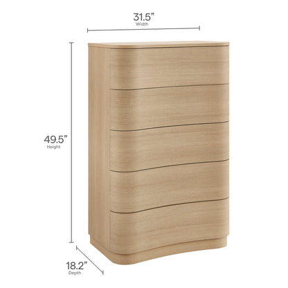 Mirae 5-drawer curved dresser chest in light oak by Modway on Tampa Home & Garden Store