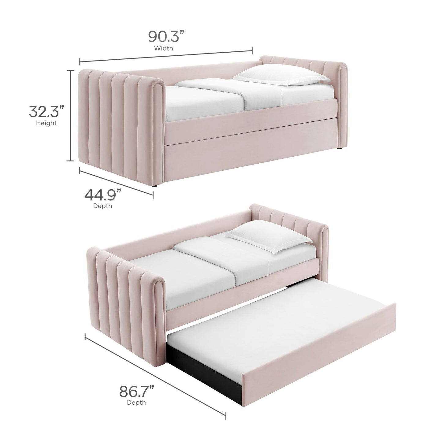 Veyla Tufted Velvet Twin Daybed with Trundle