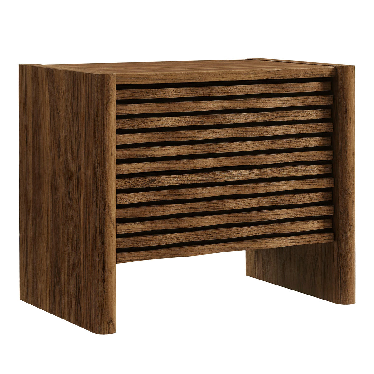 Emric Wave Nightstand by Modway in walnut finish with horizontal slatted front drawers on Tampa Home & Garden Store