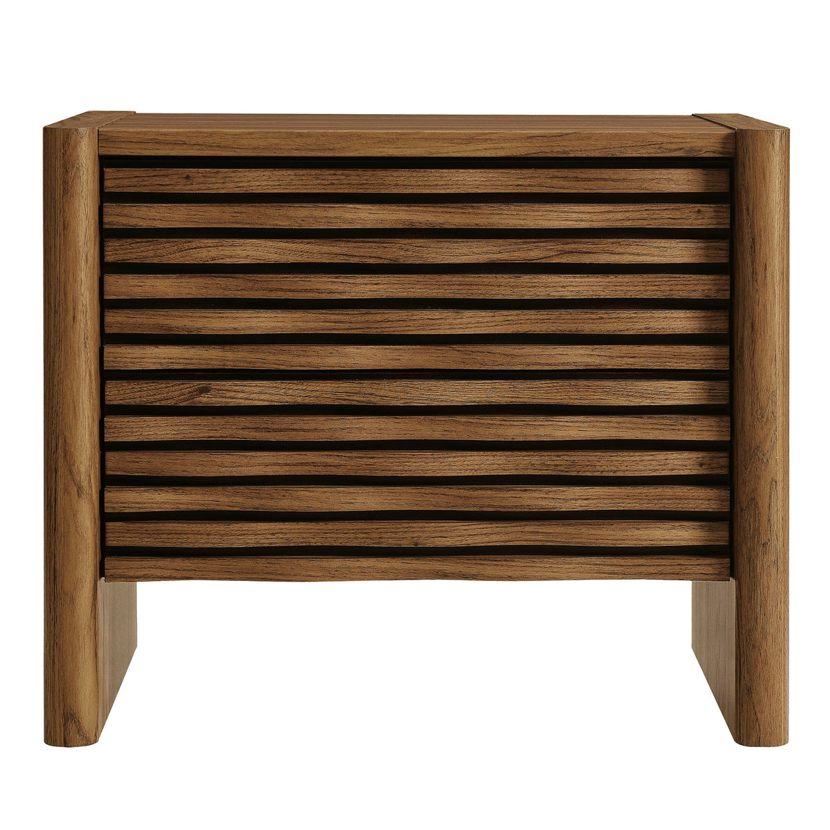 Emric Wave Nightstand by Modway, walnut-brown wood with slatted front on Tampa Home & Garden Store