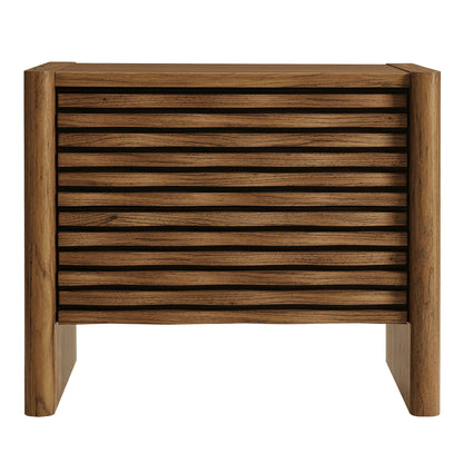 Emric Wave Nightstand by Modway, walnut-brown wood with slatted front on Tampa Home & Garden Store