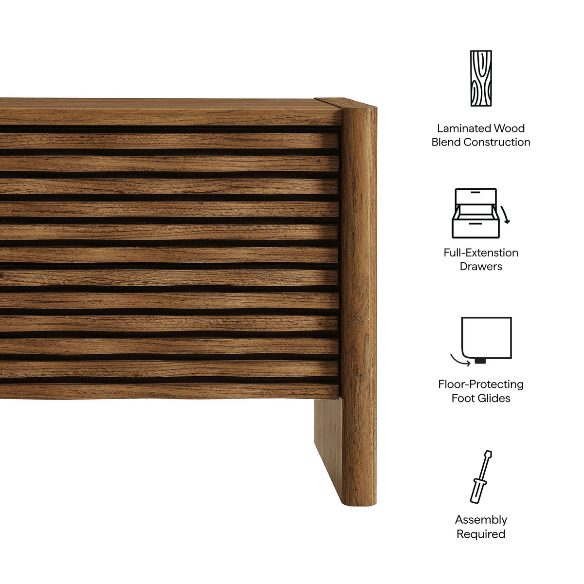 Emric Wave Nightstand by Modway, dark walnut wood slat front, modern case goods on Tampa Home & Garden Store