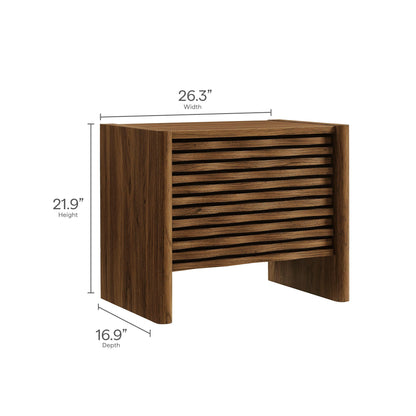 Emric Wave Nightstand by Modway; brown wood grain, slatted front, 26.3W x 21.9H x 16.9D on Tampa Home & Garden Store