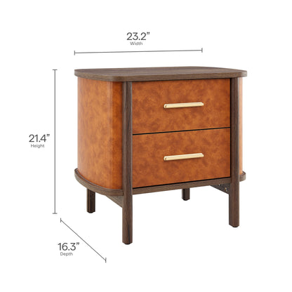 Coralie 2-Drawer Curved Vegan Leather Nightstand tan with dark wood frame and gold pulls Modway on Tampa Home & Garden Store