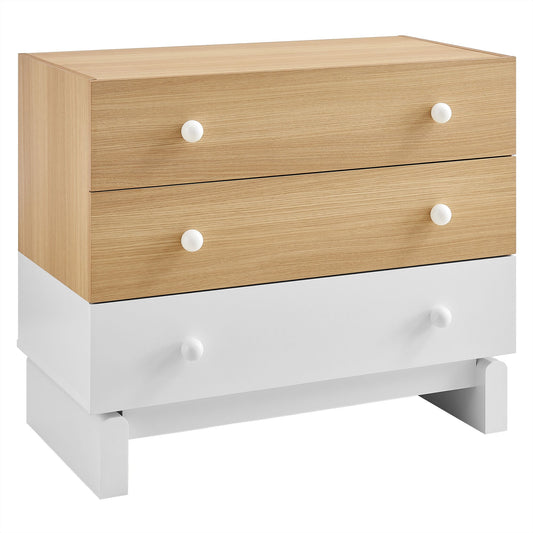 Nolia 3-Drawer Color Block Dresser natural oak and white with white knobs by Modway on Tampa Home & Garden Store